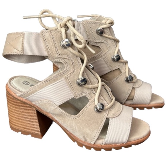 Sorel Nadia Strappy Lace Up Suede Sandals Size 5 In Ancient Fossil - Picture 4 of 14